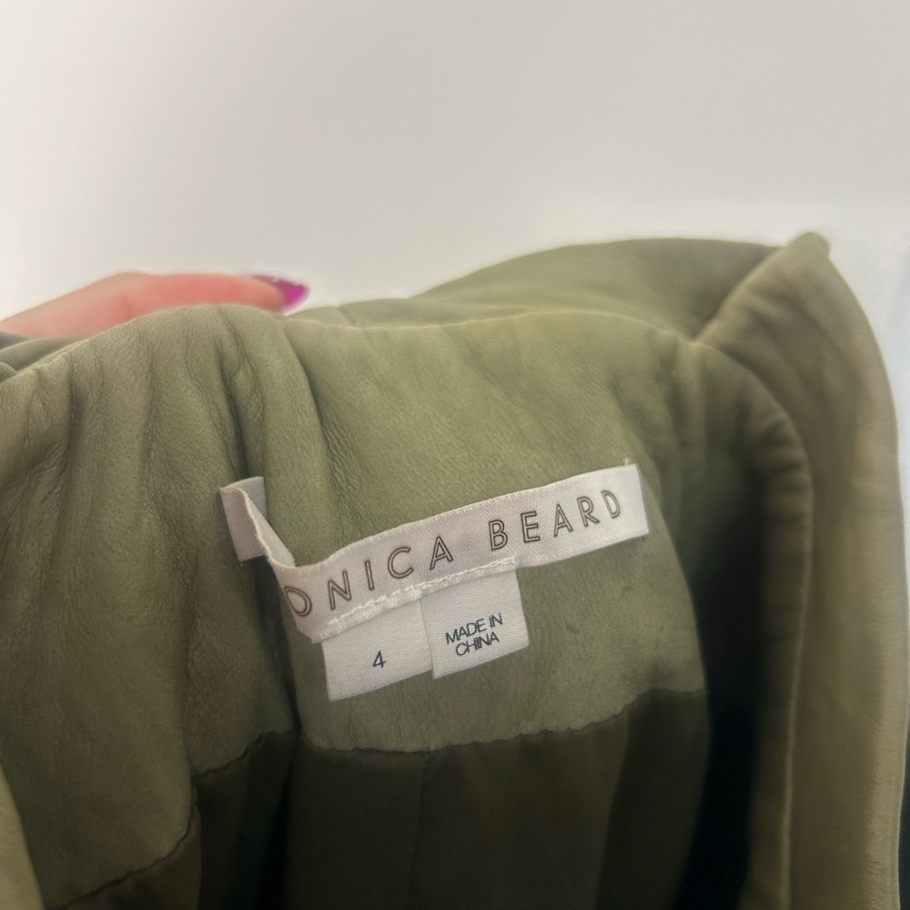 Veronica Beard Sethe Green Moto 100% Lamb Leather Pants size 4 chic 90s feminine - Picture 10 of 14